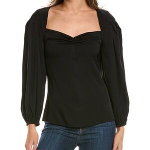 NWOT UNGARO Johanna Silk Stretch Blouse Elegant Black Long Sleeve Top